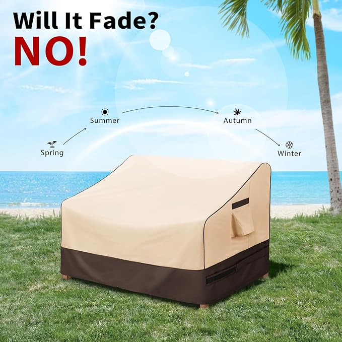 KylinLucky Waterproof Patio Loveseat Covers 60W x 35D x 35H inches,2-Seater Heavy Duty Outdoor Furniture Sofa Cover Khaki