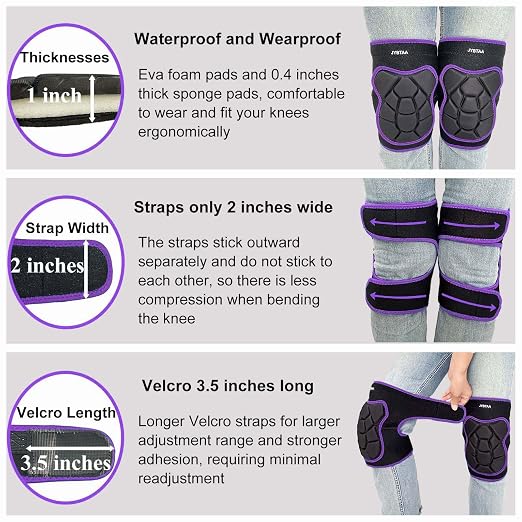 Gardening Knee Pads for Women, Thick Cushion with Straps, Purple XL, 1 Pair | Dual-Layer Foam Padding, Waterproof Knee Cushion, Adjustable, Comfortable Pad for House Work, Scrubbing Floors, Flooring Work