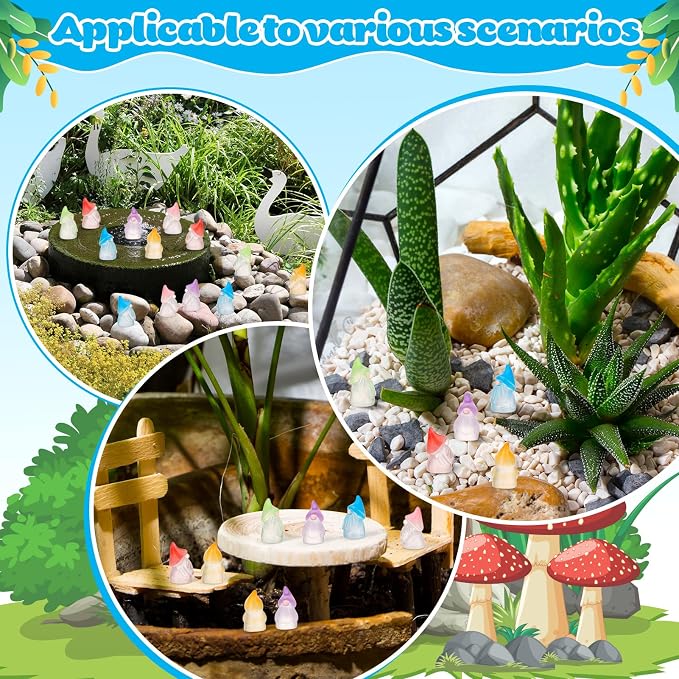 30 Pcs Luminous Mini Resin Gnomes, Tiny Gnomes Fairy Garden Statues Glow in The Dark Miniature Gnome Figurines Decor for Landscape, Outdoor, Patio, Yard, Lawn (6 Colors)