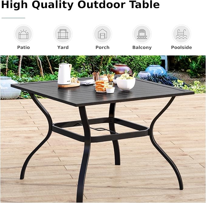 MFSTUDIO Outdoor Table and Chairs for 4, Outdoor Dining Set with Umbrella Hole, Metal Patio Furniture Set for Deck/Backyard/Poolside/Garden