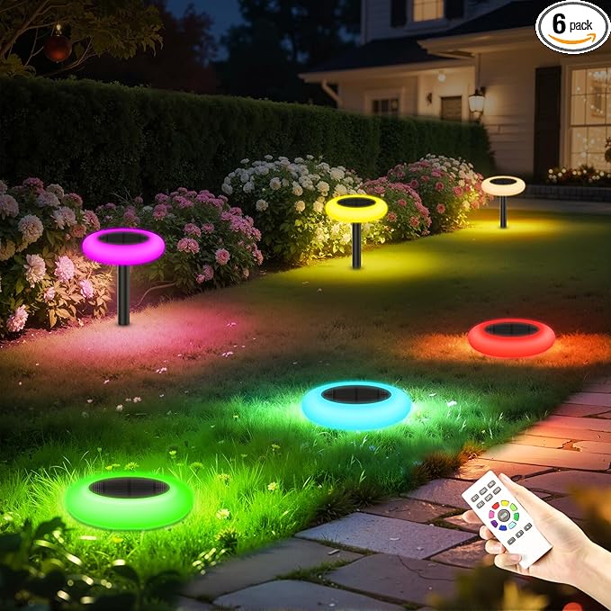 Lightonight Colorful Solar Lights Outdoor, Color Changing Solar Lights with Remote, Colorize Pathway Lights Solar Garden Lights for Landscape Walkway Patio Yard Pool Garden