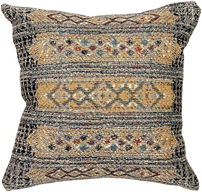 Liora Manne Marina Indoor/Outdoor Power Loomed Easy Care Pillow - Traditional Geometric Casual Southwestern Accent (Tribal Stripe Black) (18" x 18")