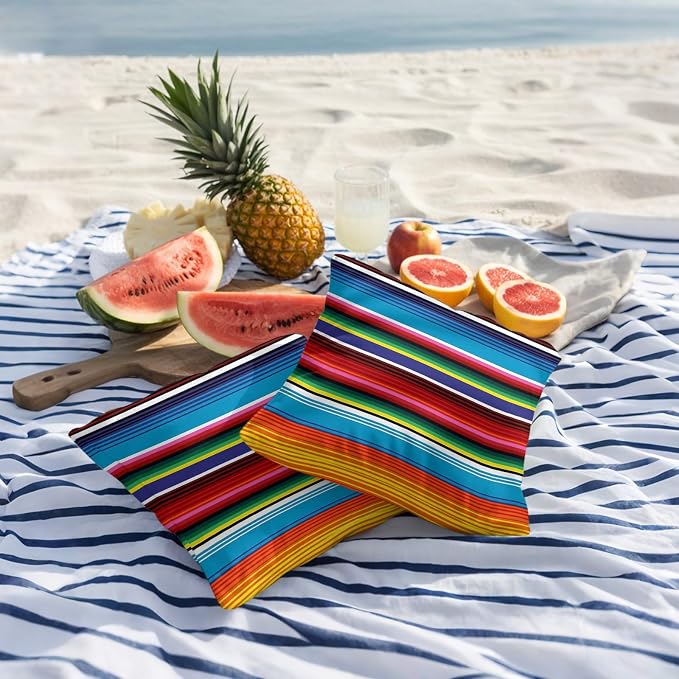 Colorful Striped Outdoor Pillow Covers 20x20 Inch Throw Pillow Covers Set of 2 Waterproof Decorative Pillow Cases Boho Rainbow Stripes Abstract Lines Cushion Covers for Patio Furniture Garden Couch