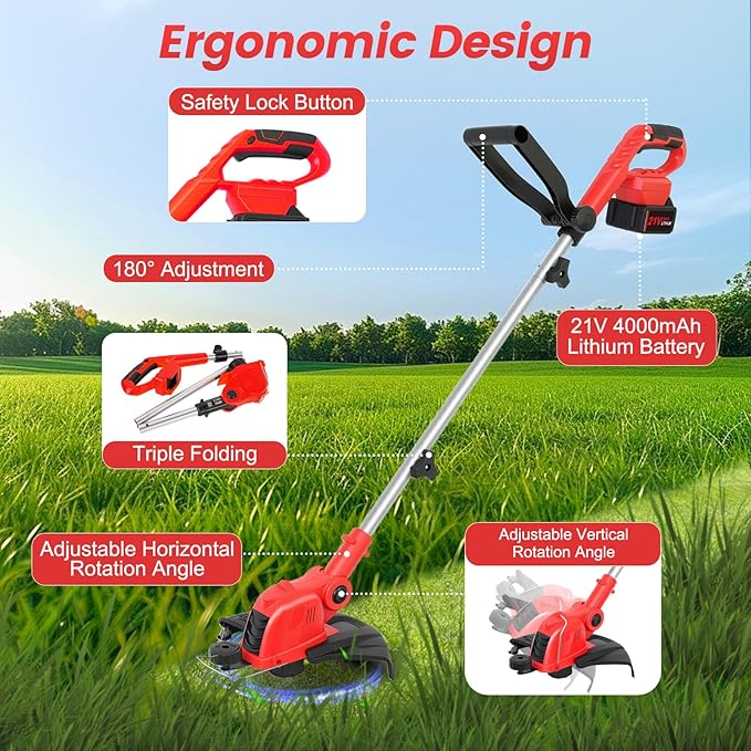 21V Weed Wacker Cordless String Trimmer with 2x4.0Ah Batteries & Fast Charger, 12" Automatic Feed Grass Trimmer, 2-in-1 Electric Weed Eater for Garden Edge Lawn Tool