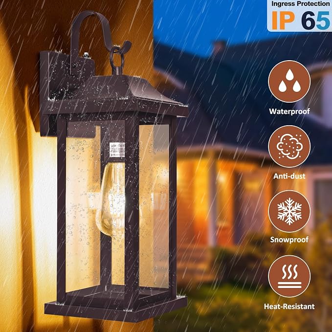Bronze Dusk to Dawn Outdoor Wall Sconces 2-Pack Large | Exterior Light Fixtures Brown, 17 Inch Outdoor Light Fixtures Oil Rubbed Anti-Rust, Outside Carriage Coach Lamps, ETL List