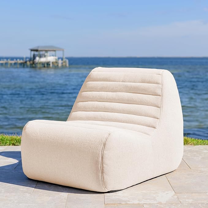 Big Joe Solvana Lounge Chair, Outdoor Performance Linen Weather-Resistant Fabric, Primary Chair, Sunlit Cream