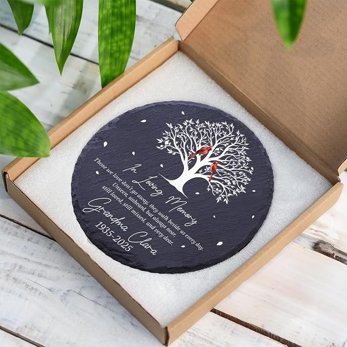 Personalized Memorial Garden Stone Plaque, Remembrance Grave Marker, Sympathy Gifts for Loss of Mom, Dad, Husband, Brother, Grandpa, Grandma, Aunt, In Memory of Loved One Gifts, Home Garden Decor