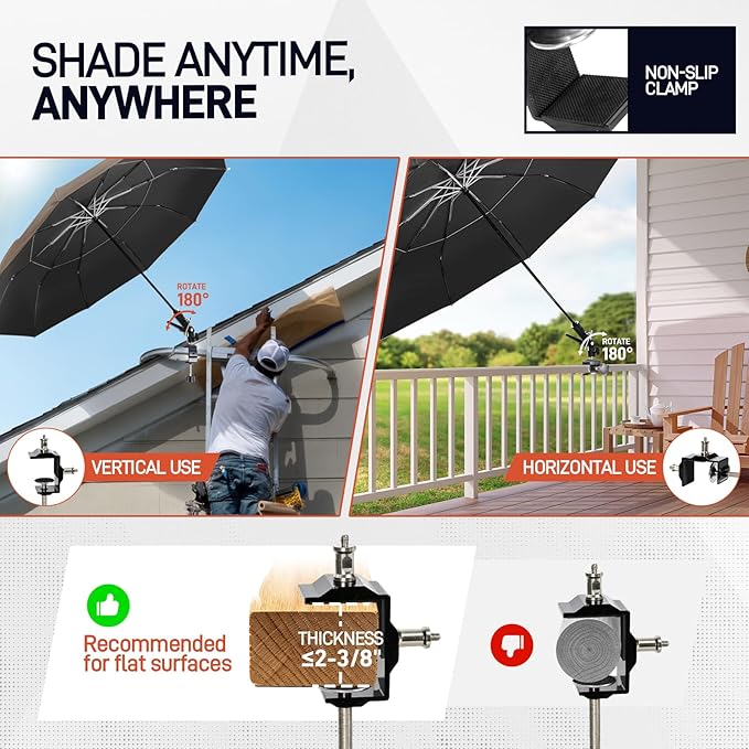 New 60" Folding Magnetic Umbrella,Designed for Outdoor Work,600lb Strong Suction Hvac Umbrella With Magnetic Base & Clamp,2-in-1 Sun & Rain Protection,180° Adjustable,Portable for HVAC (Brown)