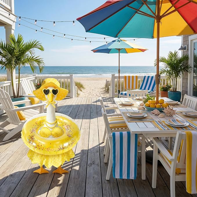 Hawaiian Porch Goose Outfit - Fits 23" Plastic Goose Statue | Yellow Bikini, Swimming Ring, Heart Glasses & Necklace Set - Summer Goose clothes for Lawn, Yard, Garden Decor