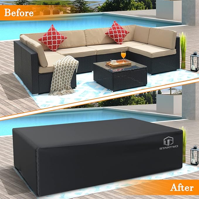 STARTWO Patio Furniture Covers Waterproof, Heavy Duty Outdoor Furniture Cover for Sectional Sofa and Table Chairs Set,90"x64"x28", Black