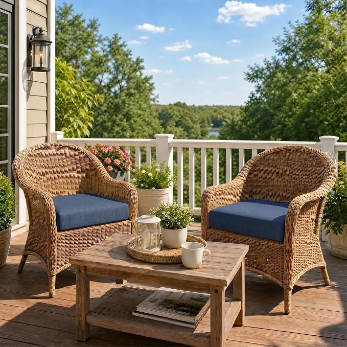 Aoodor Patio Chair Cushions Set of 2, 23 x 26 x 4 Inch Water Resistant Outdoor Seat Cushions with Handle and Ties, Square Corner Cushions for Patio Furniture Garden Lawn, Navy Blue