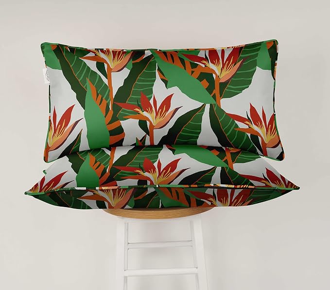 Indoor/Outdoor Polyester Fabric Lumbar Pillow Cover, All-Weather Waterproof Rectangular Cushion Case for Patio Furniture, 16 x 24 Set of 2 - Tropical-14