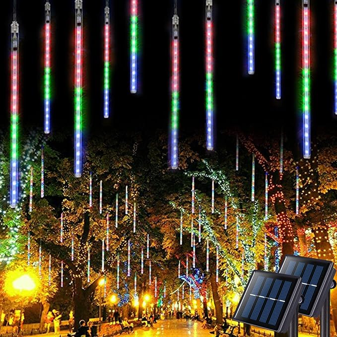 JMEXSUSS 2 Pack Solar Meteor Shower Lights, 16 Tube 288 LED | Multicolor Meteor Christmas Lights, Solar Christmas Lights Outdoor Waterproof for Tree Christmas Decorations