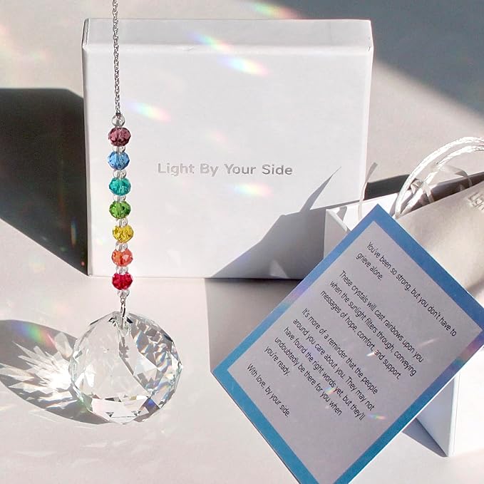 Light By Your Side Rainbow Maker, Sympathy Gifts for Loss of Loved One | Matching Gift Card, Gift Box & Bag | Memorial Gift | Crystal Ball Suncatcher | Bring Comfort, Hope & Love