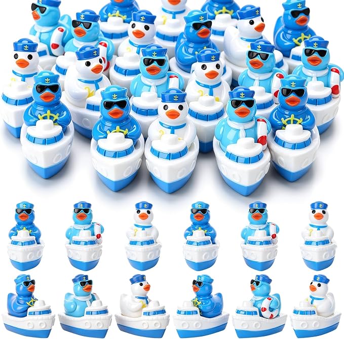 30 Pcs Sailor Cruise Ducks, Mini Sailor Cruise Resin Ducks Bulk, Fun Printed Toy Figures for Birthday Party Favors, Themed Decor, Kids Gift Collection (Cruise Duck)