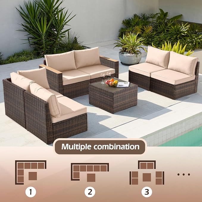 Exclusive Quick Install Patio Furniture Set 7 Pieces Outdoor Patio Furniture Durable Wicker Outdoor Couch Patio Sectional Sofa Conversation Sets for Backyard & Lawn & Outside
