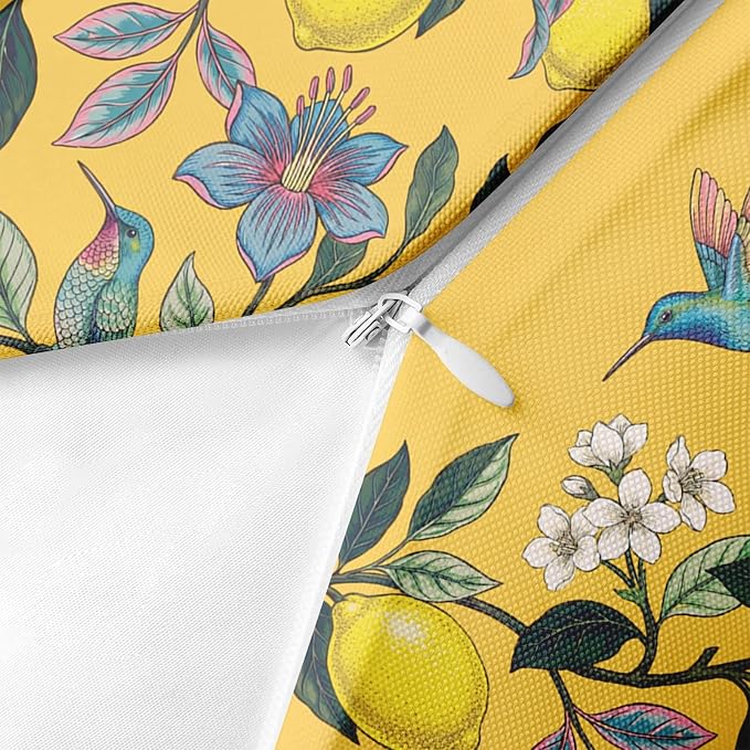 Throw Pillow Covers, Yellow Bird Floral, 18 x 18 Inch, Set of 2 | Outdoor Waterproof Pillowcase Square Cushion Case Farmhouse Garden Decorative Pillows for Couch Beach Patio