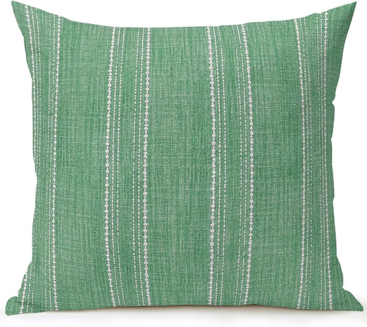 Vandarllin Waterproof Outdoor Pillow 1 Pack Sage Green Linen Stripes Decorative Throw Pillows Cover & Insert 16x16 Inch Pillowcase Parallel Vertical Lines Pillows for Couch Sofa Bed Patio Furniture