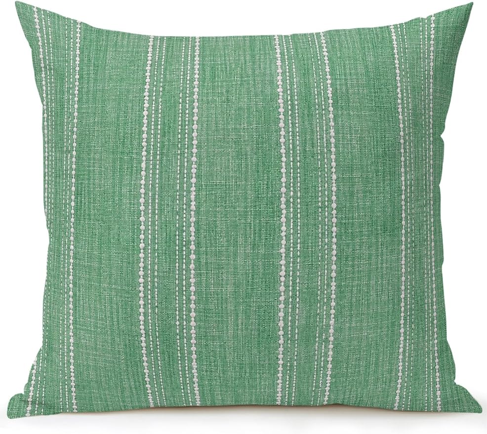 Vandarllin Waterproof Outdoor Pillow 1 Pack Sage Green Linen Stripes Decorative Throw Pillows Cover & Insert 18x18 Inch Pillowcase Parallel Vertical Lines Pillows for Couch Sofa Bed Patio Furniture