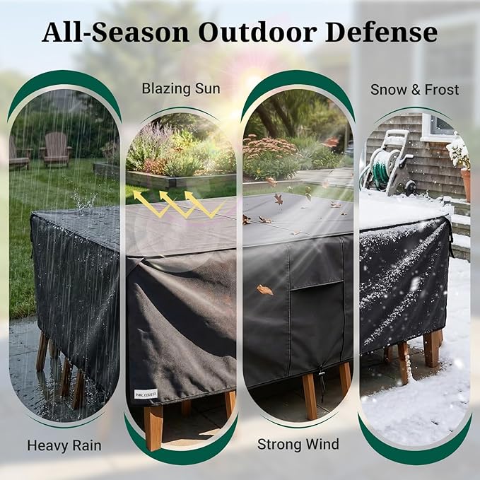 MR. COVER Patio Furniture Covers Rectangle, 900D Heavy Duty Outdoor Table Covers Waterproof , Sectional Sofa Set Cover Table and Chair Combo, Large Couch Cover Lawn Black 109"W x 84"D x 28"H