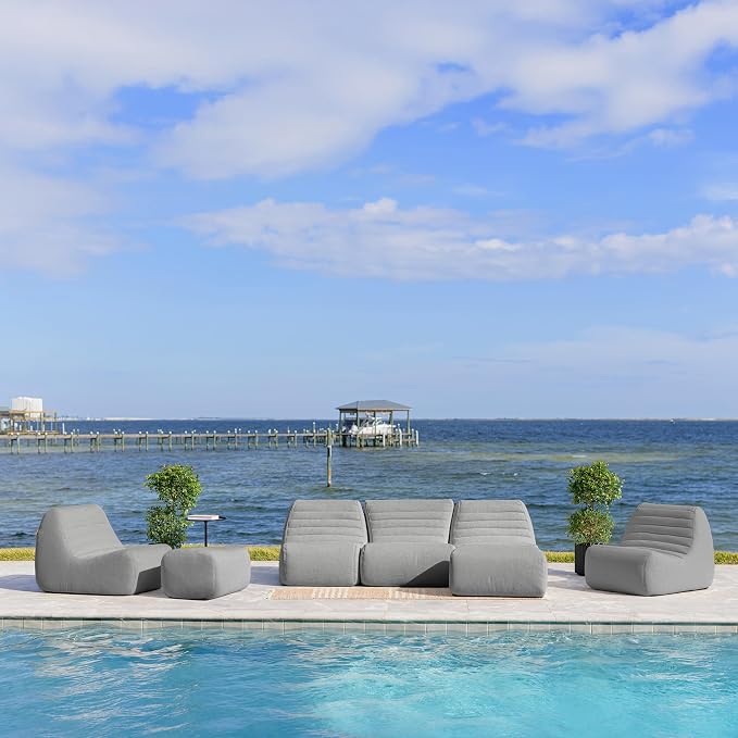 Big Joe Solvana Outdoor Sectional, 7 Piece Patio Furniture Set, Performance Linen Weather-Resistant Fabric Sofa, Port Gray