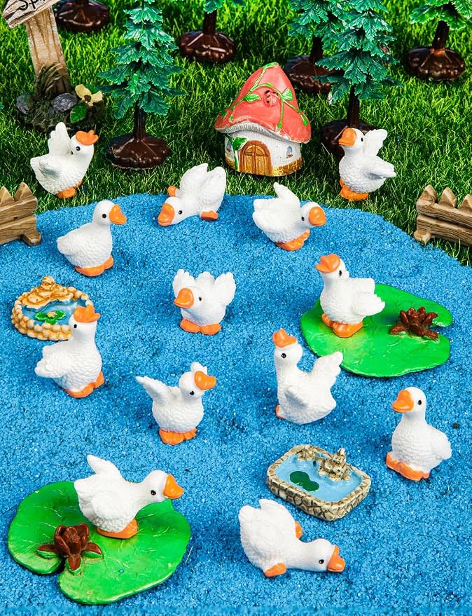 84pcs Mini Resin Goose Tiny Animal Figurine Bulk | Small Desk Goose Decor for Garden Lawn Yard Micro Landscape Aquarium Potted Ornament DIY Craft