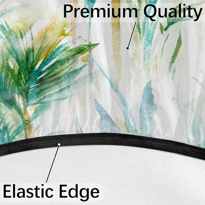 Fitted Round Tablecloth with Umbrella Hole and Zipper Tropical Trees Outdoor Elastic Table Cloth 45"-56" Oil-Proof Waterproof Abstract Tree Patio Table Cover for Picnic Party