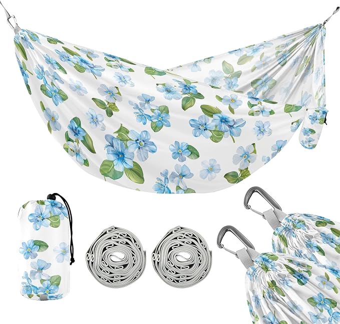 Camping Hammock Outdoor Hammocks for Outside Forget-me-not Flower Beach Trees Portable Lightweight with Pockets Tree Straps Indoor