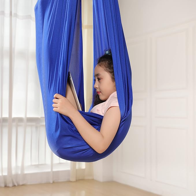 Indoor Outdoor Hammock Swing Chair, Chinlon Material, with Hook and Ropes, Royal Blue, for Porch Tree Courtyard Camping