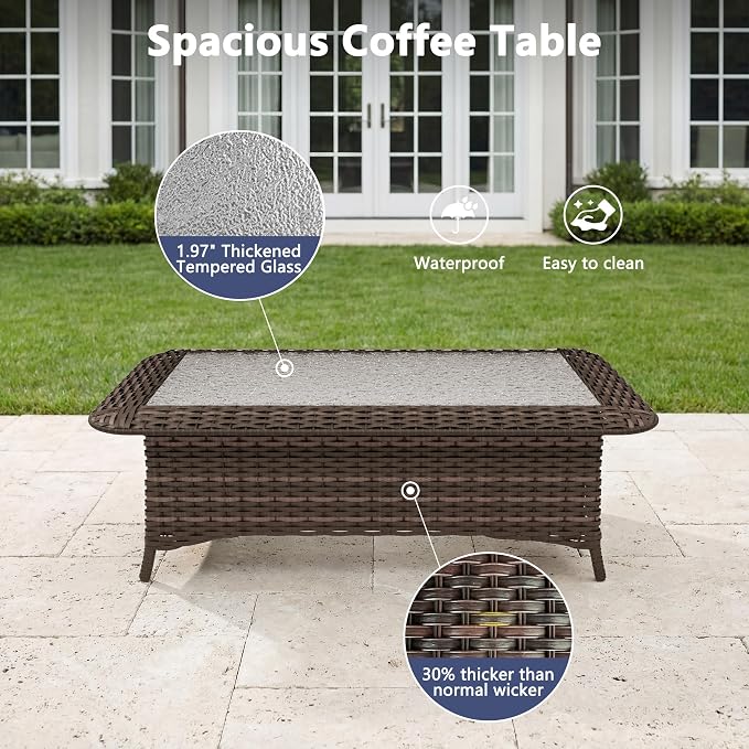 Outdoor Patio Furniture Set,7 Pieces 7 Seats Outdoor Sectional Furniture All Weather Thick PE Rattan Wicker Patio Conversation Set with Ottoman & Coffee Table,Swivel Rocking Chairs Set,Grey