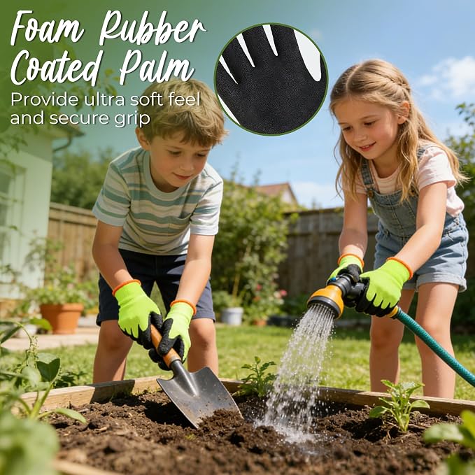HANDLANDY 3 Pairs Kids Gardening Gloves, Grippy Kids Work Gloves, S | Foam Rubber Coated Children Toddler Garden Yard Work Cycling Outdoor Playing Gloves for Girls Boys