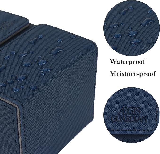 AEGIS GUARDIAN Card Deck Box with Dice Tray for MTG Cards, Commander Deck Box fit 150+ Sleeved Cards, PU Leather Card Storage Box Strong Magnet Deck Game Case for TCG CCG, Blue