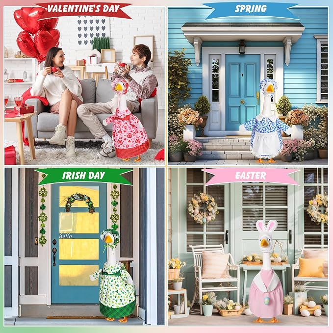 11 Set Holiday Porch Goose Outfits All Seasons Goose Clothes Umbrella Easter Statue Costume for Patio Lawn Outdoor