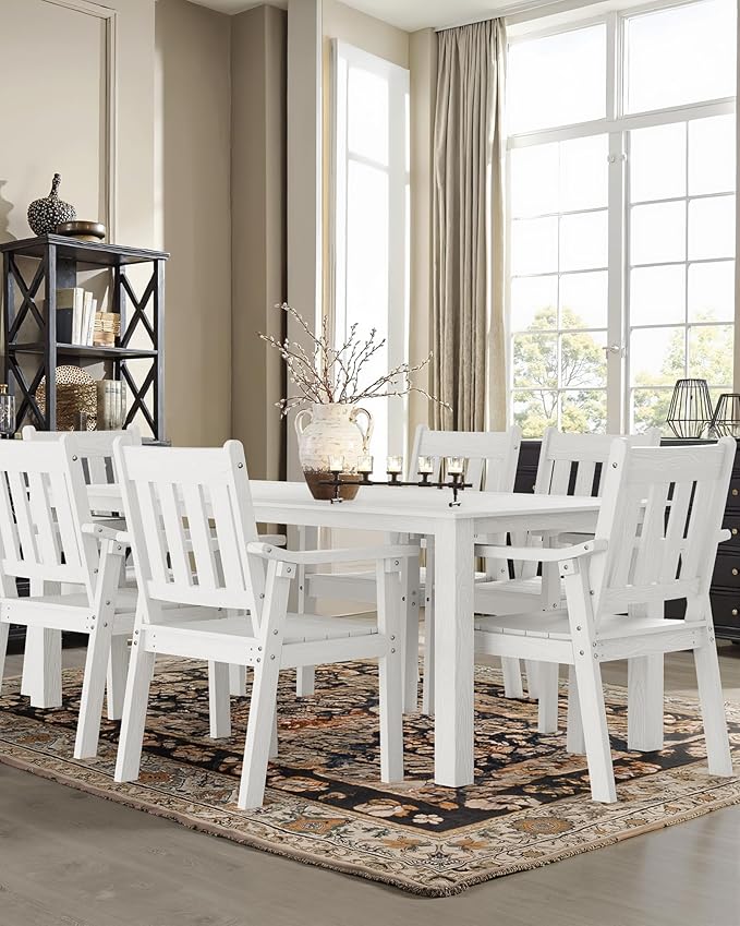 YEFU HIPS Patio Table Set: 5 Piece Outdoor Table and Chairs Dining Furniture Set with Umbrella Hole - White Modern Plastic Dining Sets 4 Person for Outside Deck with Metal Aluminum Frame