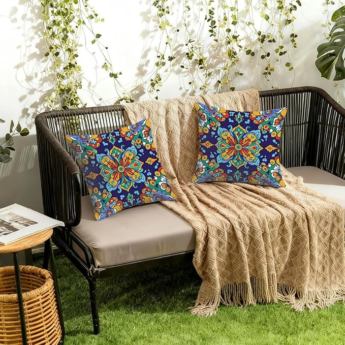 20x20 Inch Outdoor Pillow Covers Set of 2 Waterproof Throw Pillow Covers Decorative Couch Cushion Covers Mexican Style Floral Square Pillowcases Protectors for Patio Garden Sofa