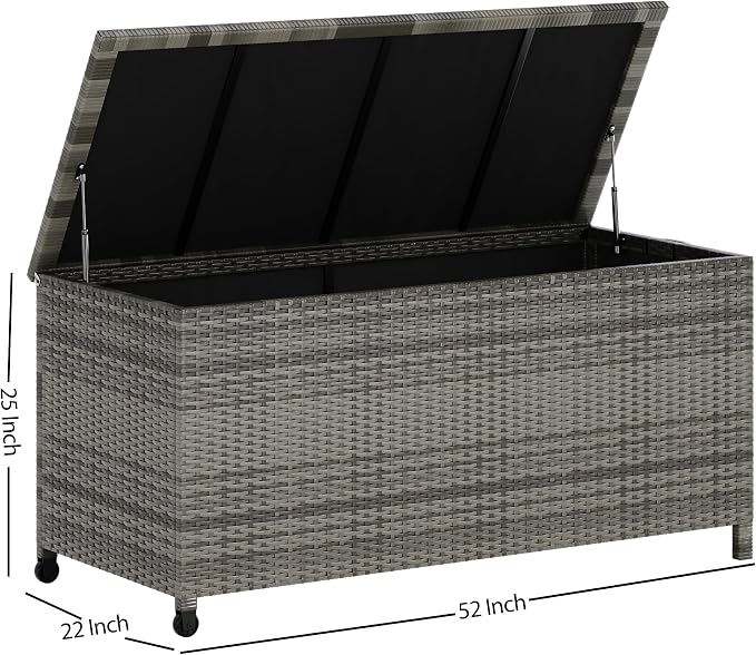 Litake Large 125 Gallon Outdoor Deck Storage Box with Wheels & Handles – Heavy Duty Waterproof PE Rattan Chest – Weatherproof Patio, Garden, Poolside Organizer – Grey