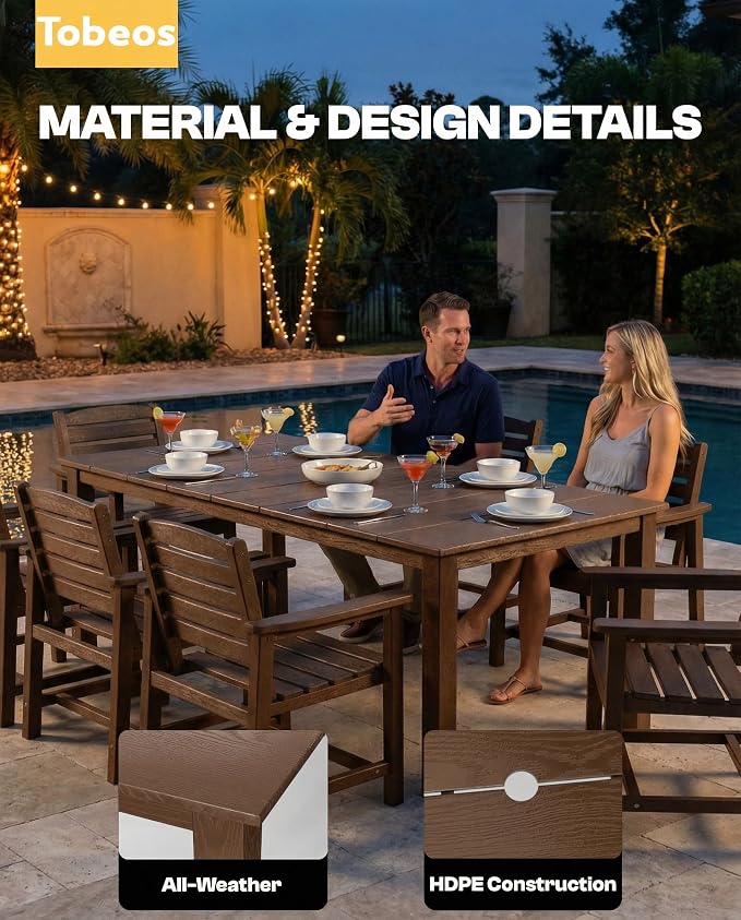 5-Piece Outdoor Dining Set, 10x10FT Cantilever Umbrella for 4,Brown | HDPE table, chairs included, aluminum frame, weather-resistant furniture, perfect for yard, lawn, garden, deck