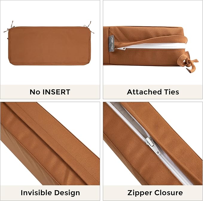 FUNHOME Outdoor Bench Cushion Cover 48 x18 x 3 inch,Water Resistant Cover with Zipper&Ties,Fade-Resistant Slipcover,Patio Porch Swing Cushion Cover Replacement Only,No Insert(Orange)