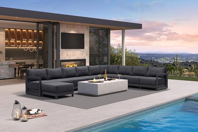 PURPLE LEAF Patio Furniture Set U-shaped Outdoor Couch with 9.6" Thick Cushion and Soft Pillows 10 Piece Outdoor Sectional Sofas with Ottoman Modern Outdoor Conversation Sets for Yard Porch Deck, Grey