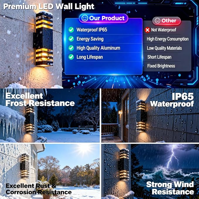 16Pack 15inch Outdoor LED Wall Lights,18W Outdoor Up&Down Wall Light Aluminum Body 4000K Day White Waterproof IP65 Outside Wall Lights 1800LM Outdoor Wall Mount Lights for Wall porch Garage Garden