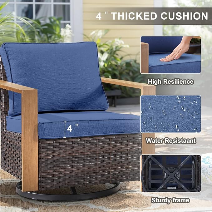 Belord Social 5 Pieces Patio Furniture Set - Swivel Rocker Glider Outdoor Chairs Set of 4 with 50000BTU Propane Fire Pit Table, Durable Wicker Outdoor Conversation Set for Casual Gathering