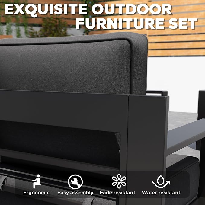 Aluminum Outdoor Conversation Furniture Set - All Weather Patio 79" Sofa with 4 Armchairs, 6" Water-Resistant Cushions & Furniture Covers & Metal Armrest for Deck Porch (Grey)