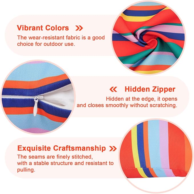 Eternal Beauty 12X20'' Set of 2 Outdoor Decorative Pillow Covers Waterproof Outdoor Pillow Covers for Spring Summer Patio Lumbar Pillows, Red Stripe, 12X20 inches