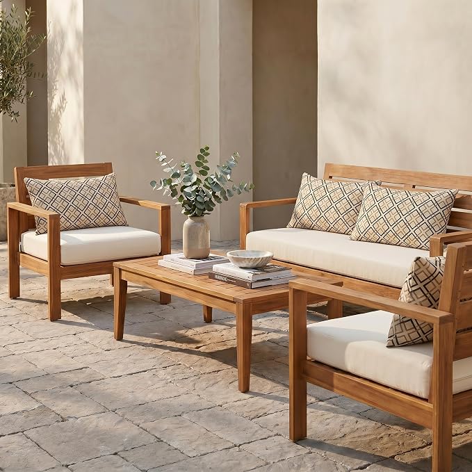 RSH DECOR: Sunbrella Lumbar Throw Pillows Set of 4 | 20" x 12" | Water and Fade-Resistant Performance Fabric | Outdoor Pillow Covers with Down-Alternative Inserts | Made in USA (Dwell Mahogany)