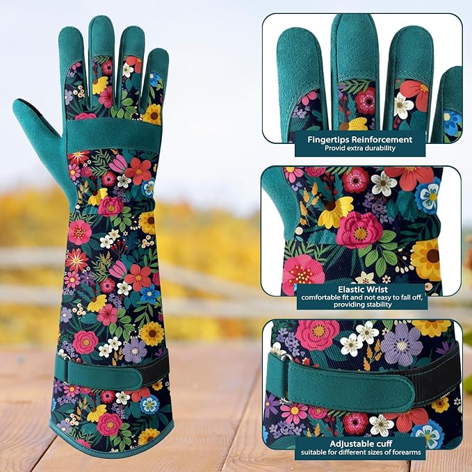 Trifabricy Gardening Gloves for Women, Leather Long Garden Gloves with Grip, Thorn-Proof Puncture-Resistant Work Gloves