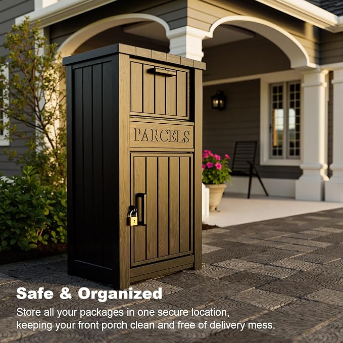 Large Package Delivery Boxes for Outside Waterproof Parcel Drop Storage Box UV Resistant Resin Lockable Secure for Outdoor Porch Patio (Navy)