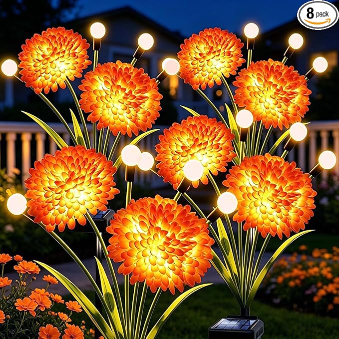 VOOKRY Solar Flowers Outdoor Waterproof, 8 Pack Garden Lights with Swaying Firefly Lights, Flower Light Garden Decor for Yard Patio Pathway Lawn Grave, Gardening Gifts for Women Mother's Day