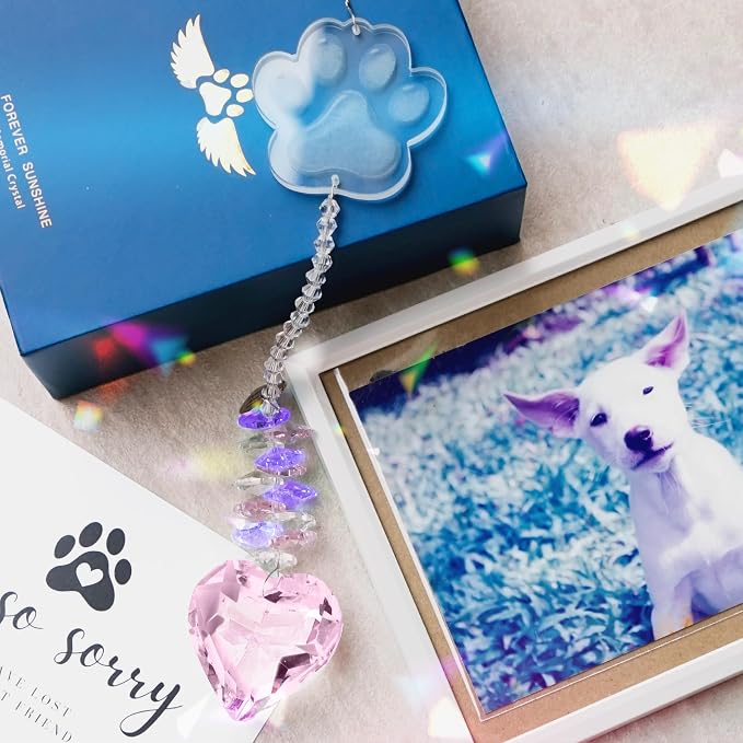 Pet Memorial Suncatcher, Dog Memorial Gifts, Pet Loss, Pet Sympathy, Thoughtful Dogs and Cats Remembrance, Bereavement Gifts - Pink