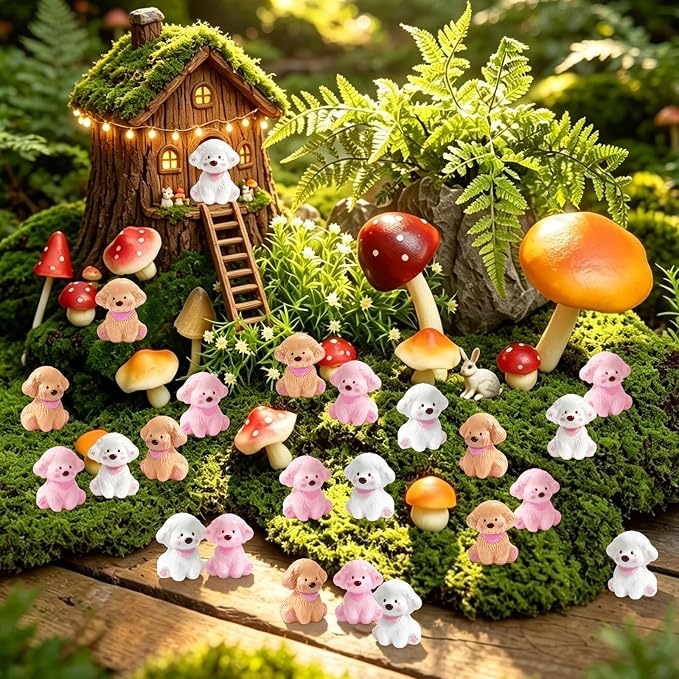 60 Pcs Mini Resin Dog Figurines Animal Statues Miniature Figures for Crafts Fairy Garden Accessories Micro Landscape Decoration
