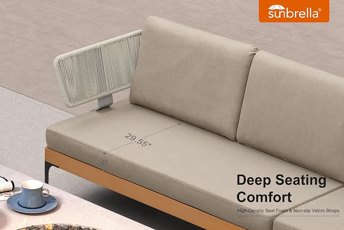 PURPLE LEAF Patio Furniture Set Outdoor Sectional Sofa with Coffee Table Fade-Resistant Cushions Wicker U-Shaped 9 Pieces Aluminum Conversation Sets for Balcony Yard Poolside Garden, Taupe